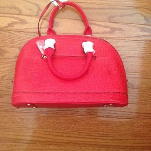 Elegant Faux Croc Leather Designer Style Bag Red